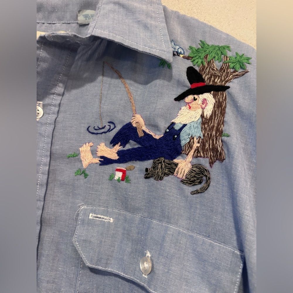 Vintage Fieldmaster Embroidered Chambray Shirt Folk Art Western Novelty - Picture 4 of 10